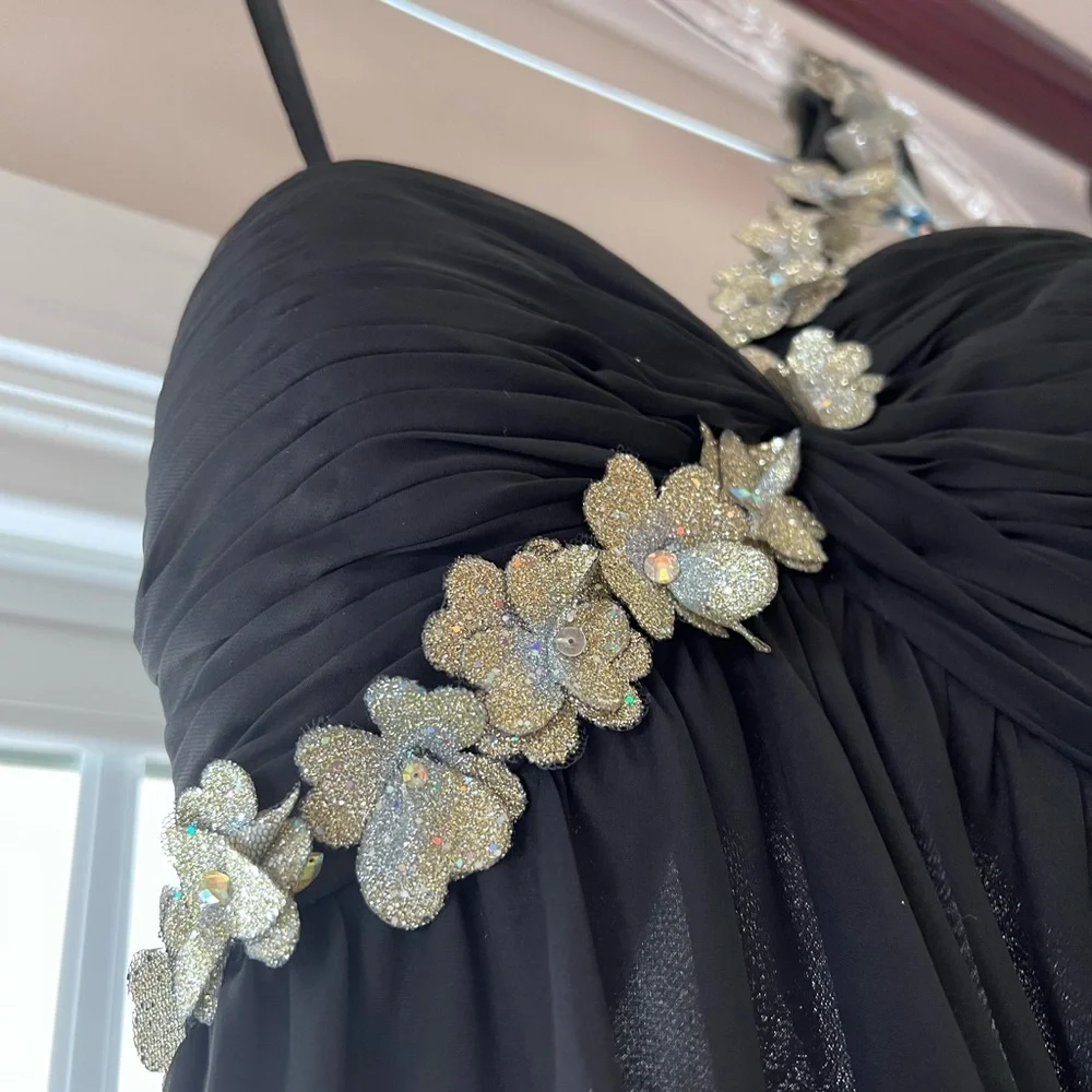 Black Dress with gold flowers. - Picture 3 of 5